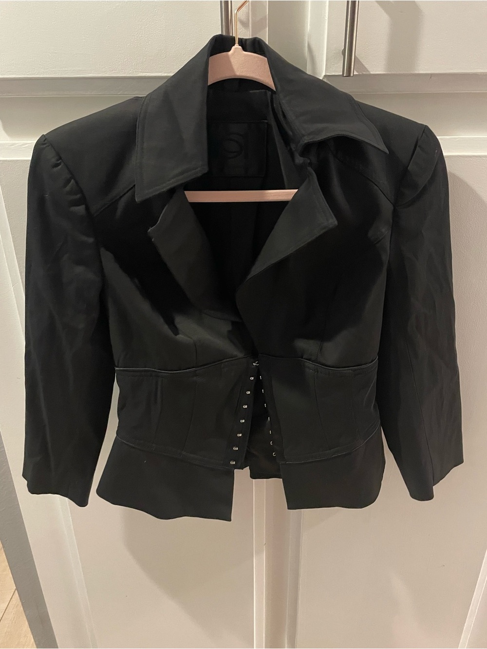Bebe Collection Black Women's Bustier Tailored Hook-Front Jacket, size XS